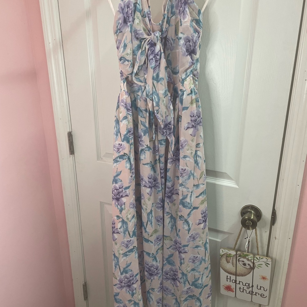 Floral Maxi Dress in Purple and White